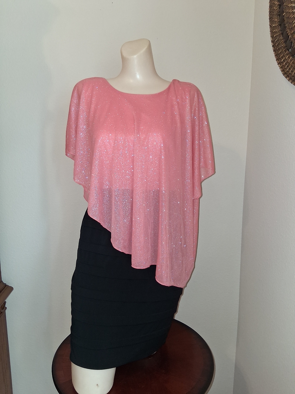 Enfocus Studio Shimmery Pink Asymmetrical Draped Blouse Dress